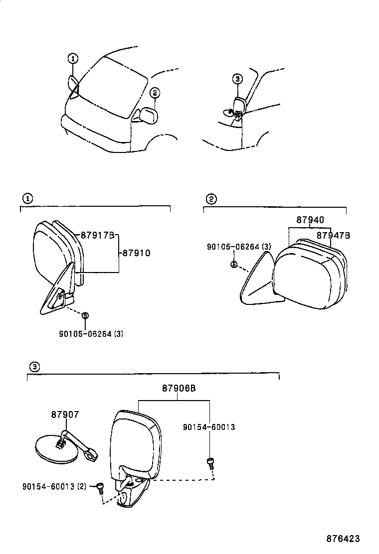 87947-26021 MIRROR, OUTER REAR VIEW, LH product image