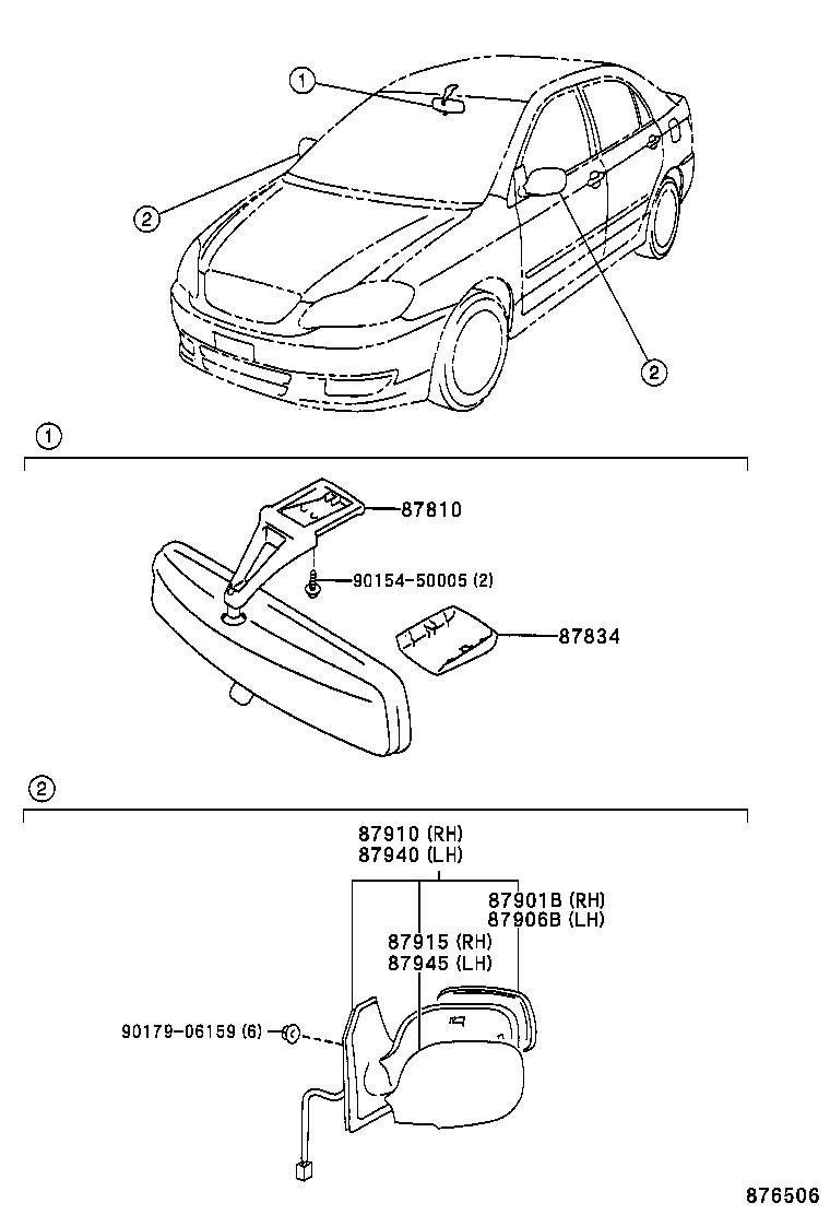87910-02901 MIRROR ASSY, OUTER REAR VIEW, RH product image