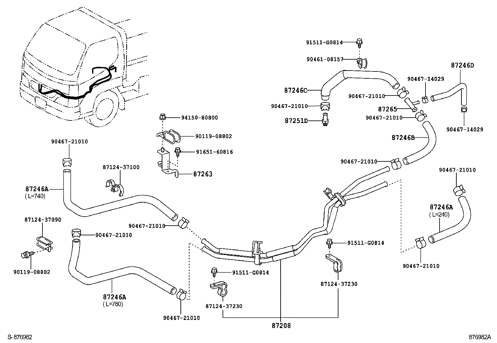 87246-37670 HOSE, HEATER WATER, OUTLET A product image