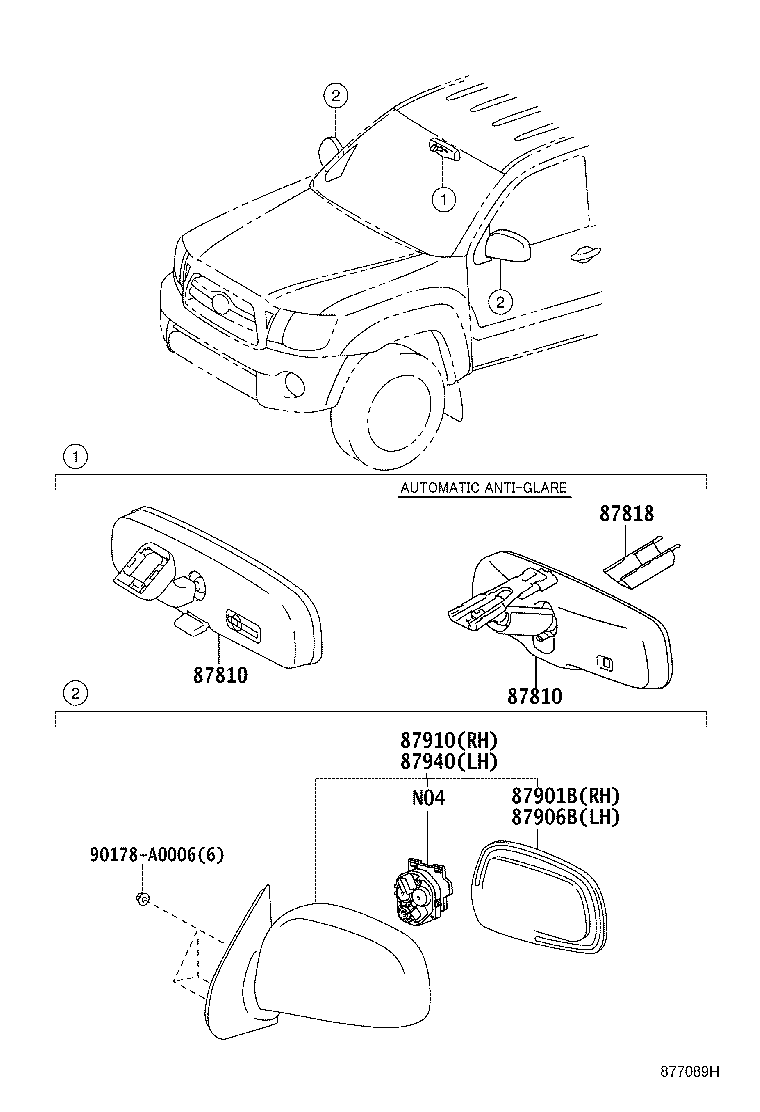 Toyota 87810-04110 MIRROR ASSY, INNER REAR VIEW
