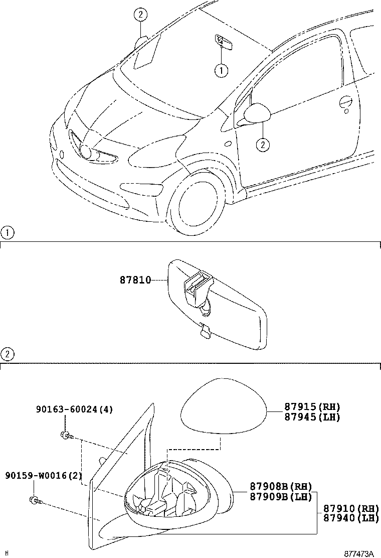 87910-0H021 MIRROR ASSY, OUTER REAR VIEW, RH product image