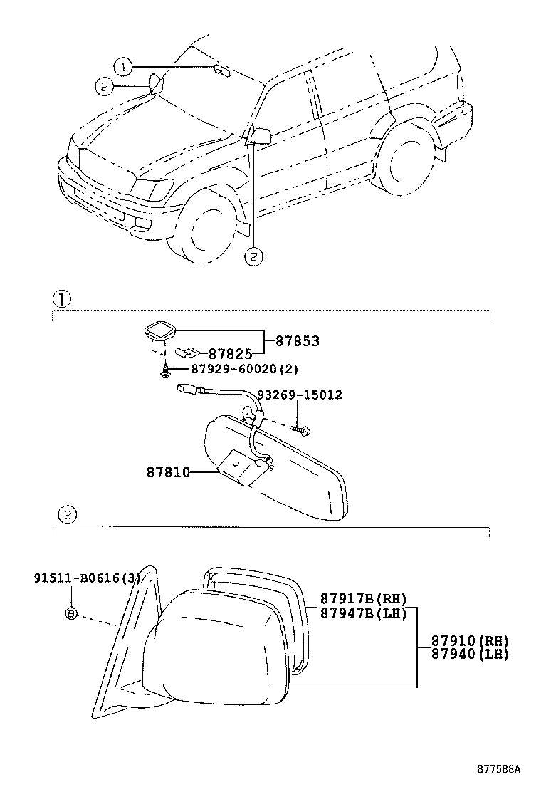 87931-60801 MIRROR, OUTER REAR VIEW, RH product image