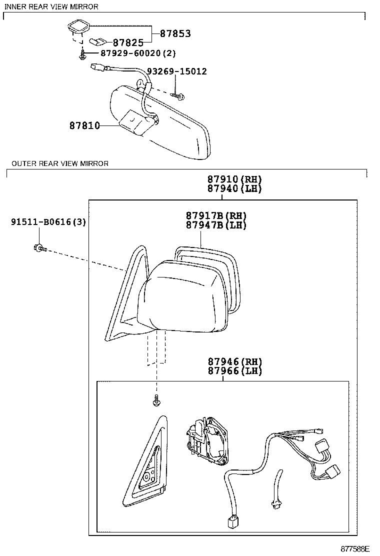 87961-60740 MIRROR, OUTER REAR VIEW, LH product image