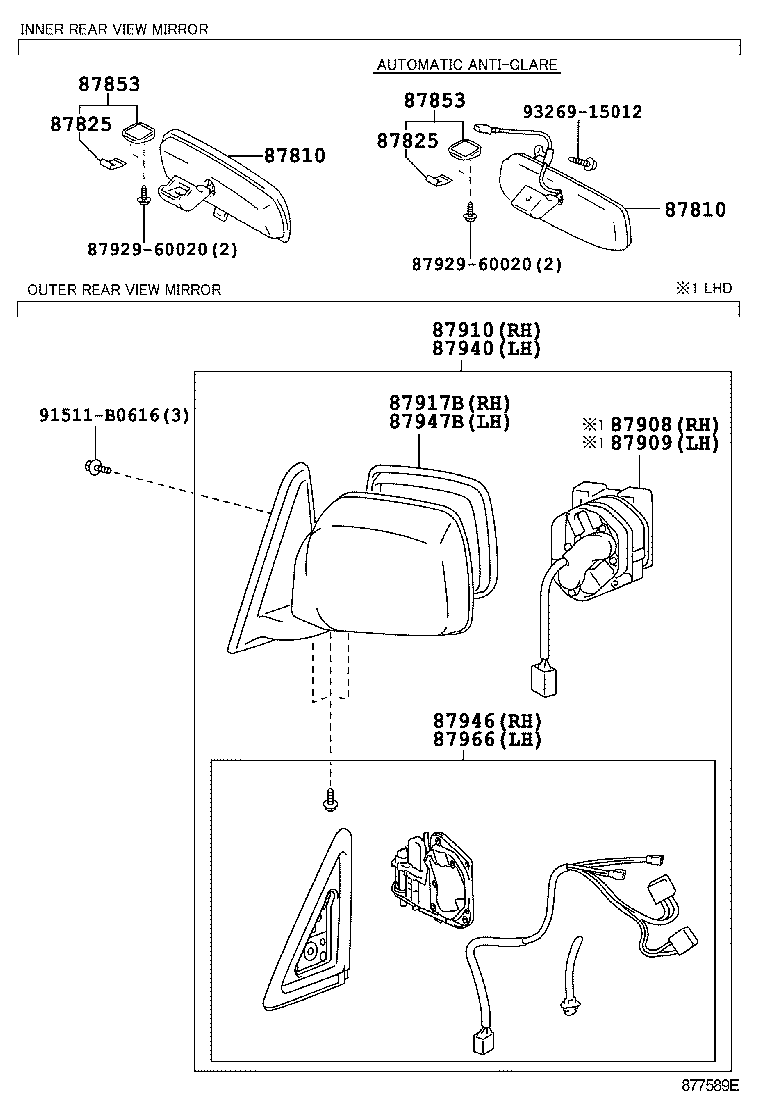 87961-60760 MIRROR, OUTER REAR VIEW, LH product image