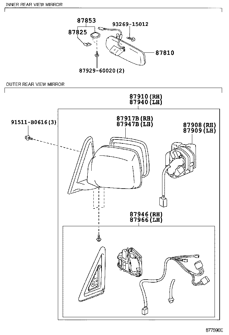 87931-60840 MIRROR, OUTER REAR VIEW, RH product image