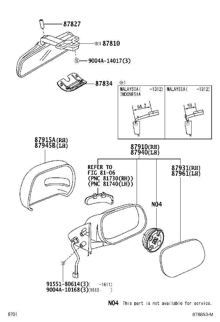 87961-BZ110 MIRROR OUTER, LH product image