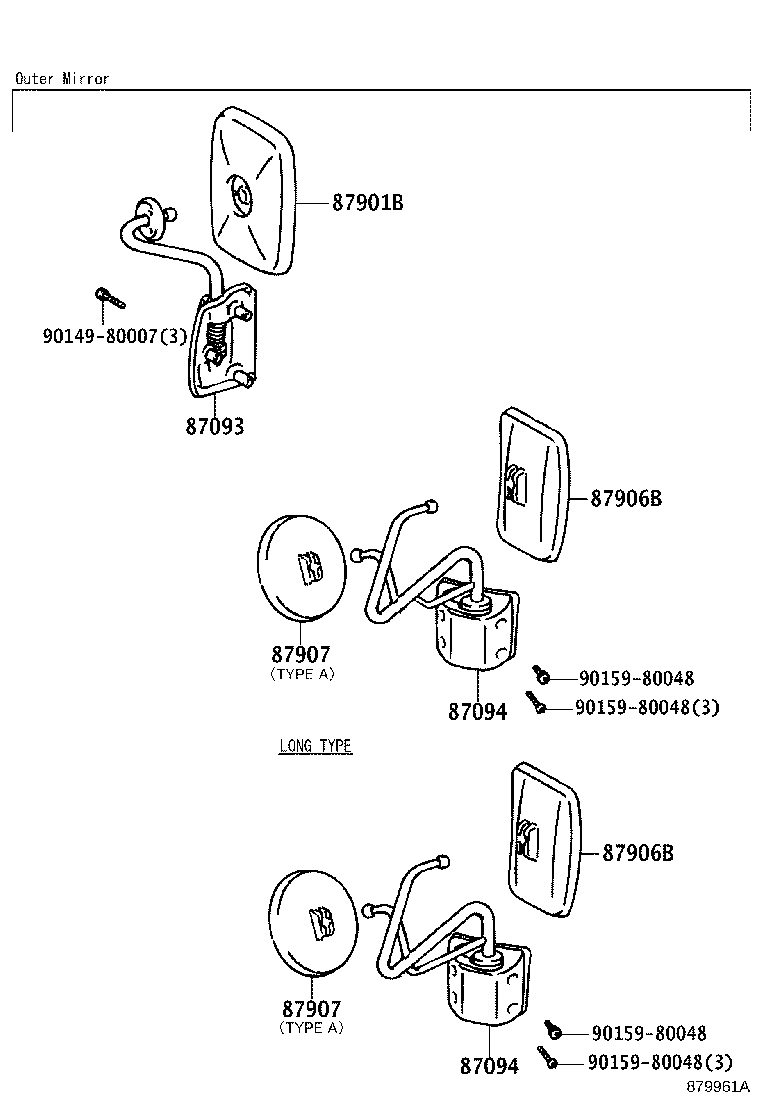 87094-37040 STAY SUB-ASSY, OUTER REAR VIEW MIRROR, UPPER LH product image