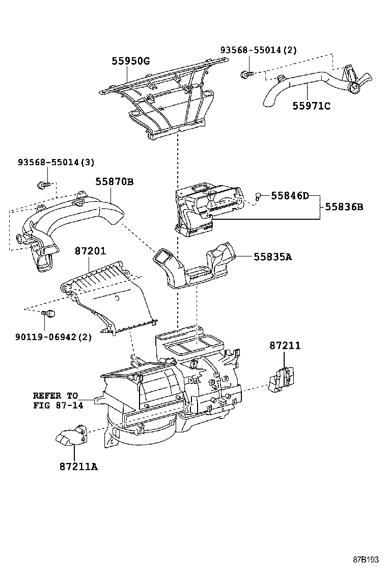 55836-52040 DUCT, HEATER TO RESISTER, CENTER, NO.2 product image