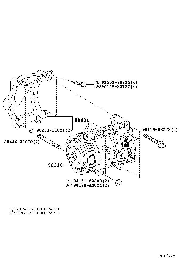 Toyota 88310-0R013 COMPRESSOR ASSY, W/PULLEY