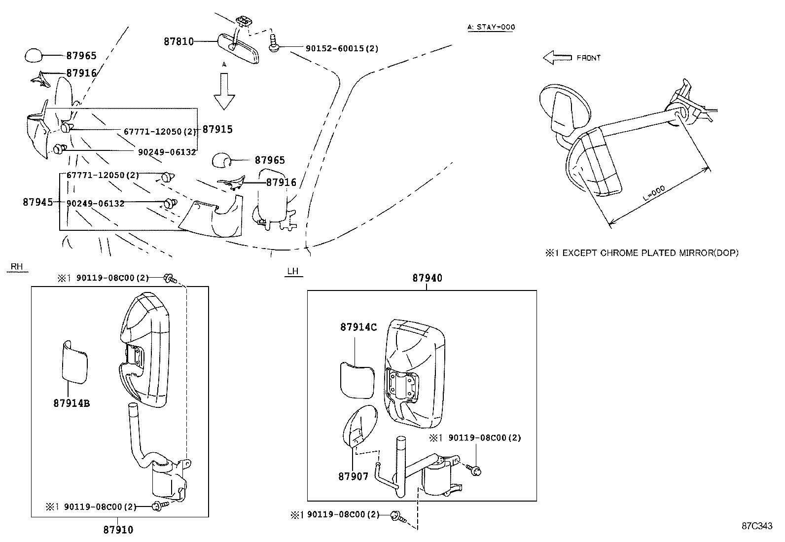 87096-37010 STAY SUB-ASSY, OUTER REAR VIEW MIRROR, LOWER LH product image