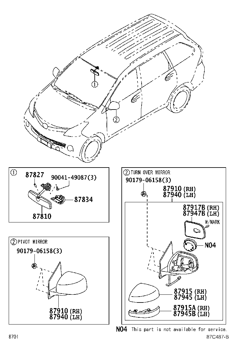 87810-BZ080 MIRROR ASSY, INNER REAR VIEW product image