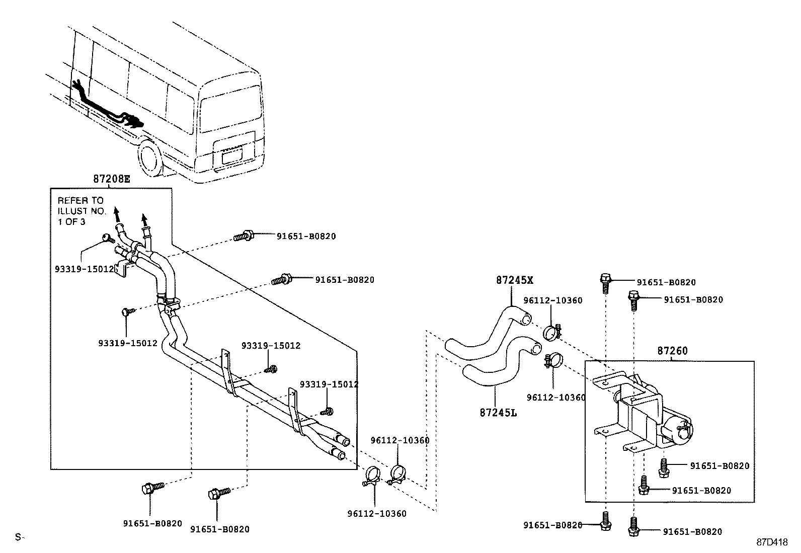 87245-0S170 HOSE, REAR HEATER WATER INLET, E(TO HEATER UNIT) product image