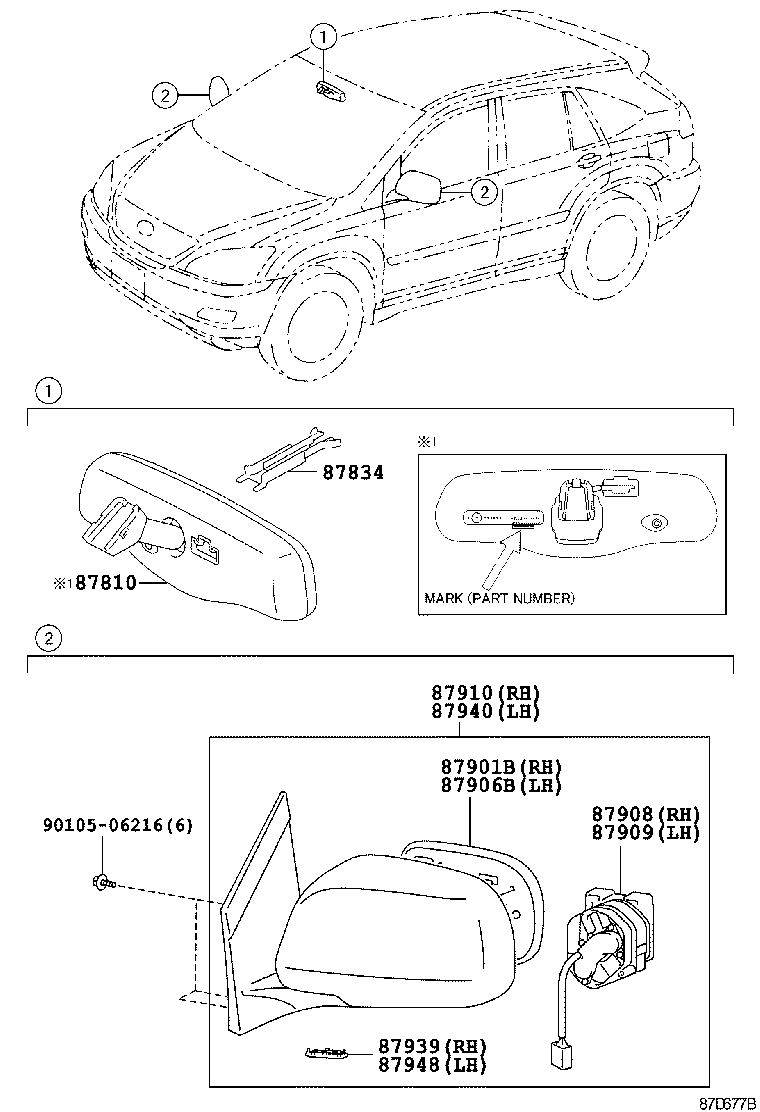 87901-48040 MIRROR SUB-ASSY, OUTER REAR VIEW, RH product image