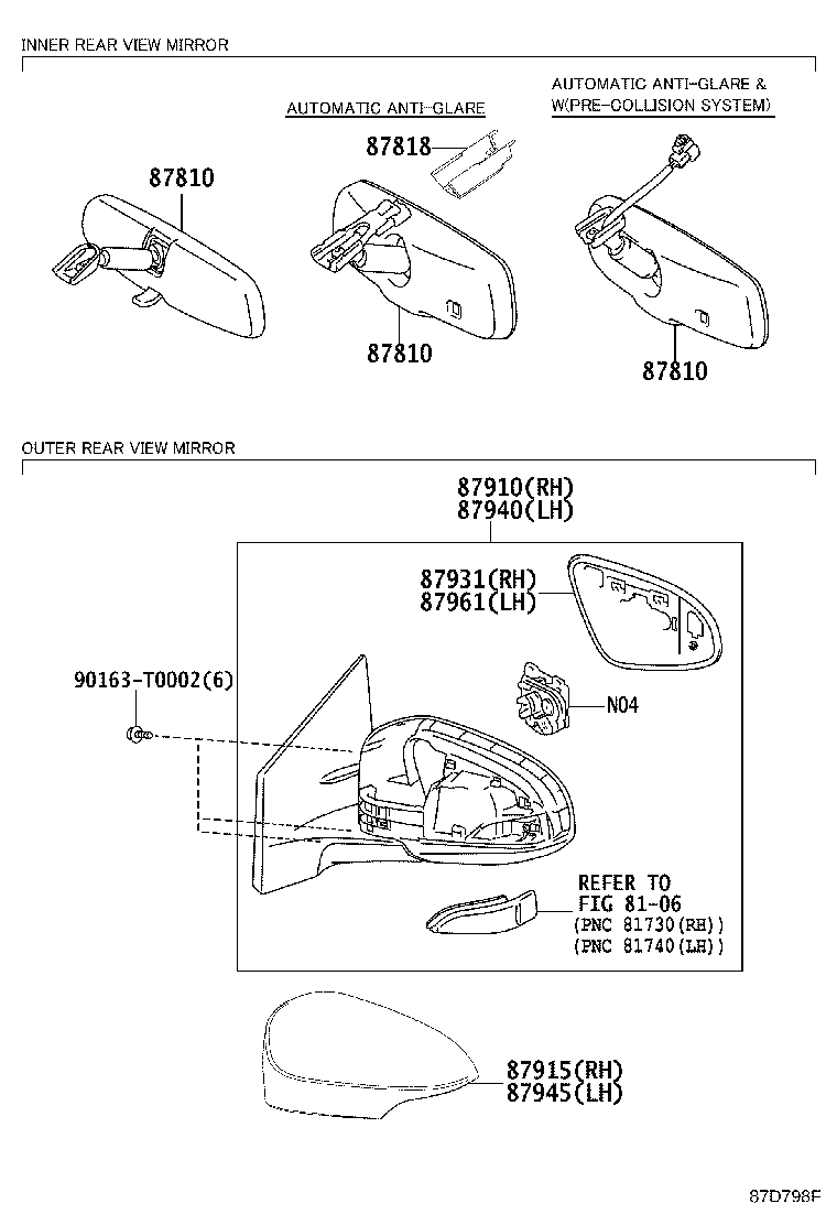 87810-02220 MIRROR ASSY, INNER REAR VIEW product image