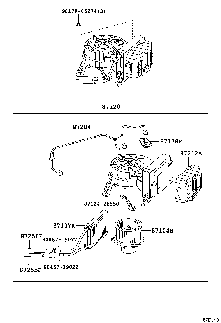 87104-26130 MOTOR SUB-ASSY, REAR HEATER BLOWER product image
