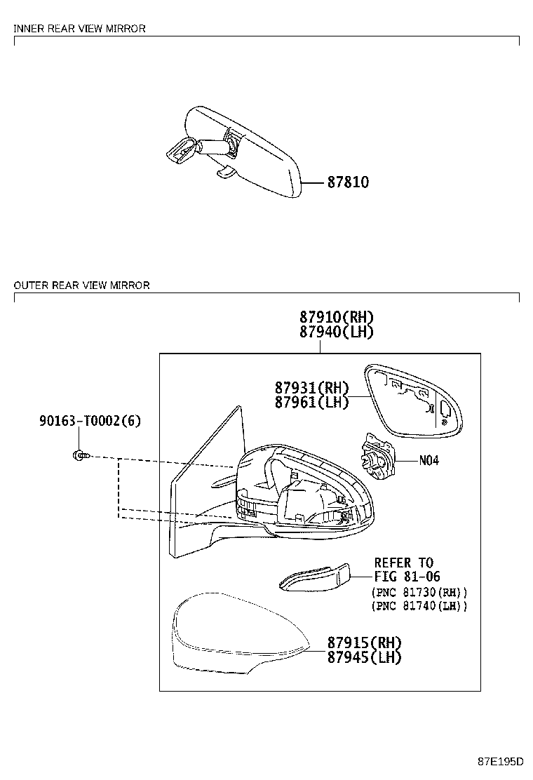87810-02220 MIRROR ASSY, INNER REAR VIEW product image