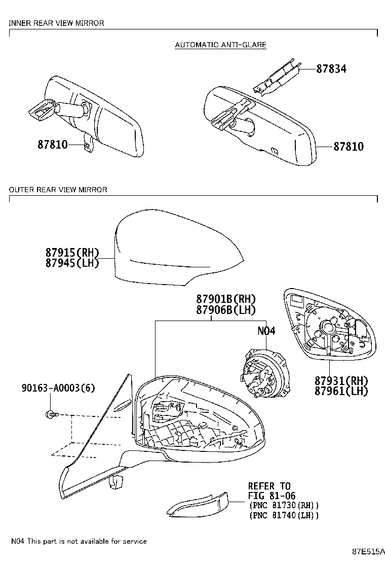 87901-06070 MIRROR SUB-ASSY, OUTER REAR VIEW, RH product image