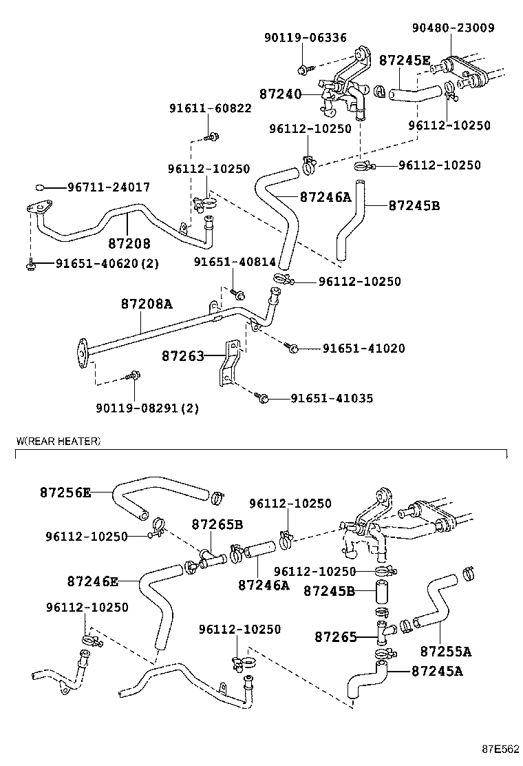 87245-60281 HOSE, REAR HEATER WATER OUTLET, E (TO ENGINE) product image