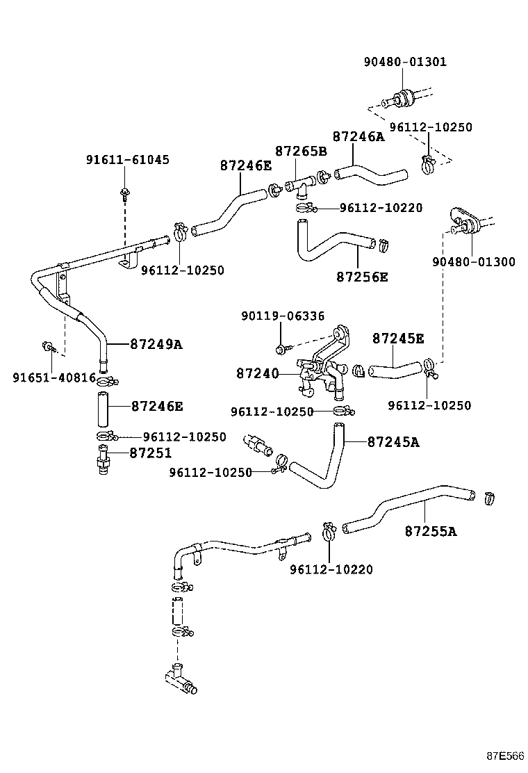 87245-60281 HOSE, REAR HEATER WATER OUTLET, E (TO ENGINE) product image