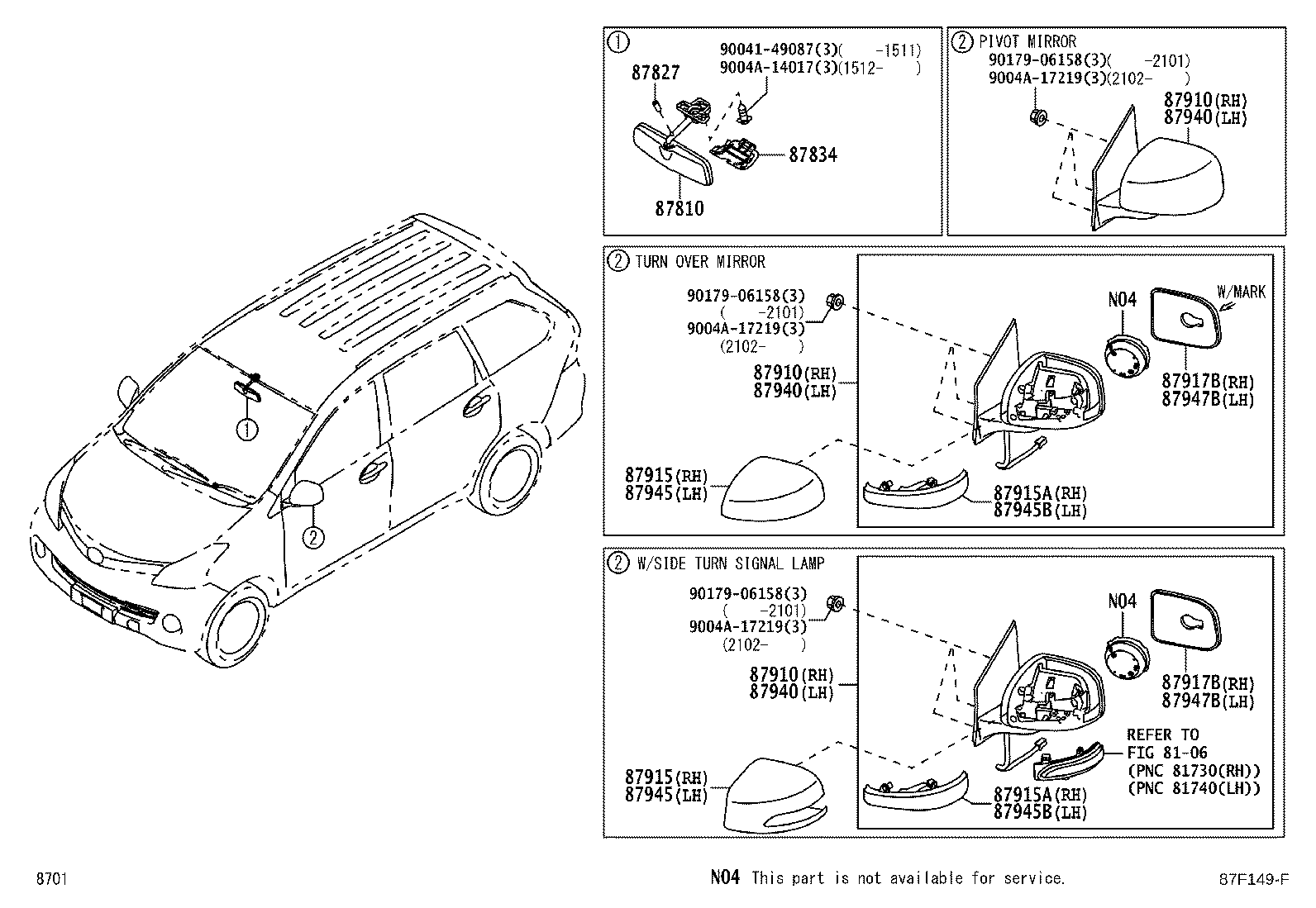 87810-BZ080 MIRROR ASSY, INNER REAR VIEW product image