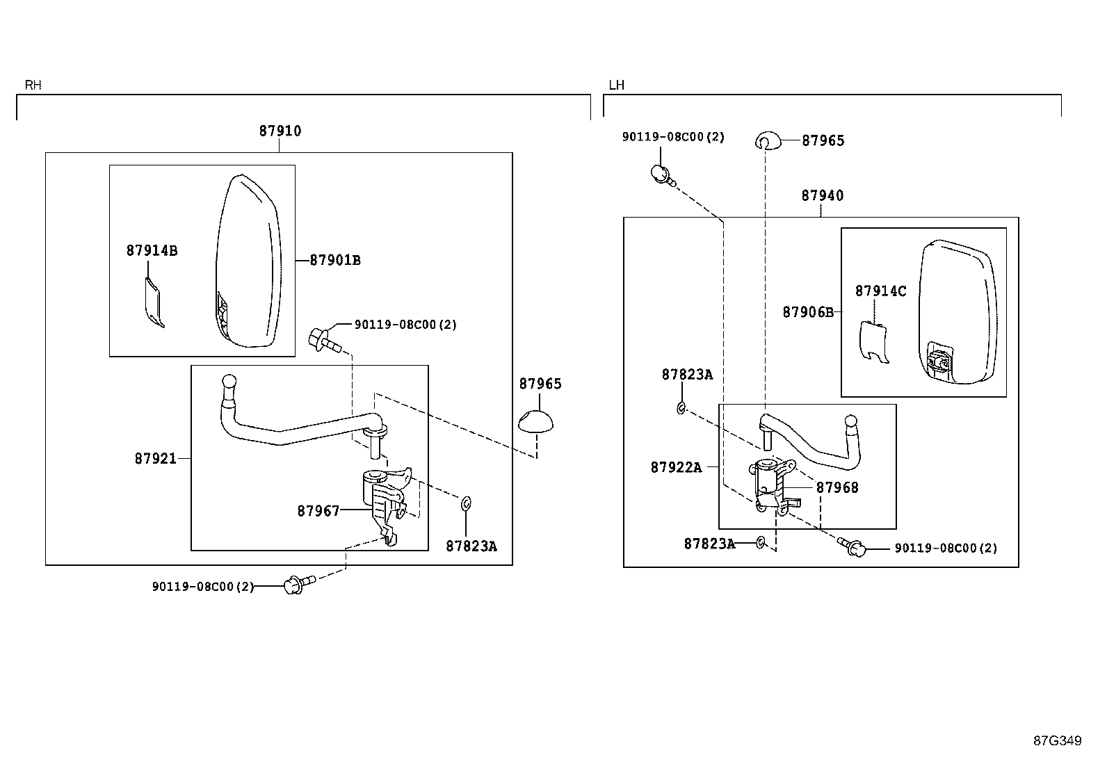 87093-0W080 STAY SUB-ASSY, OUTER REAR VIEW MIRROR, RH product image