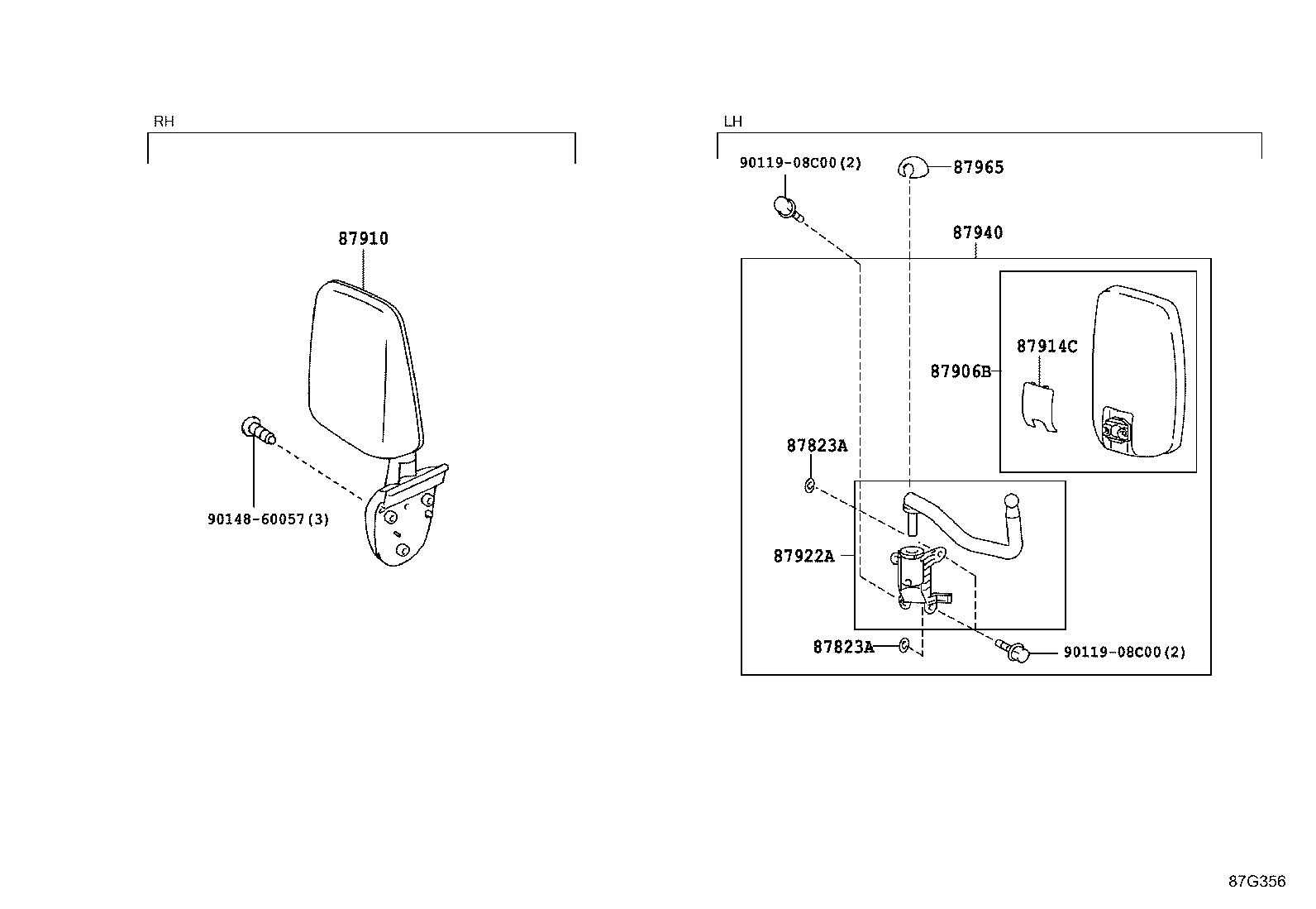 87093-0W080 STAY SUB-ASSY, OUTER REAR VIEW MIRROR, RH product image
