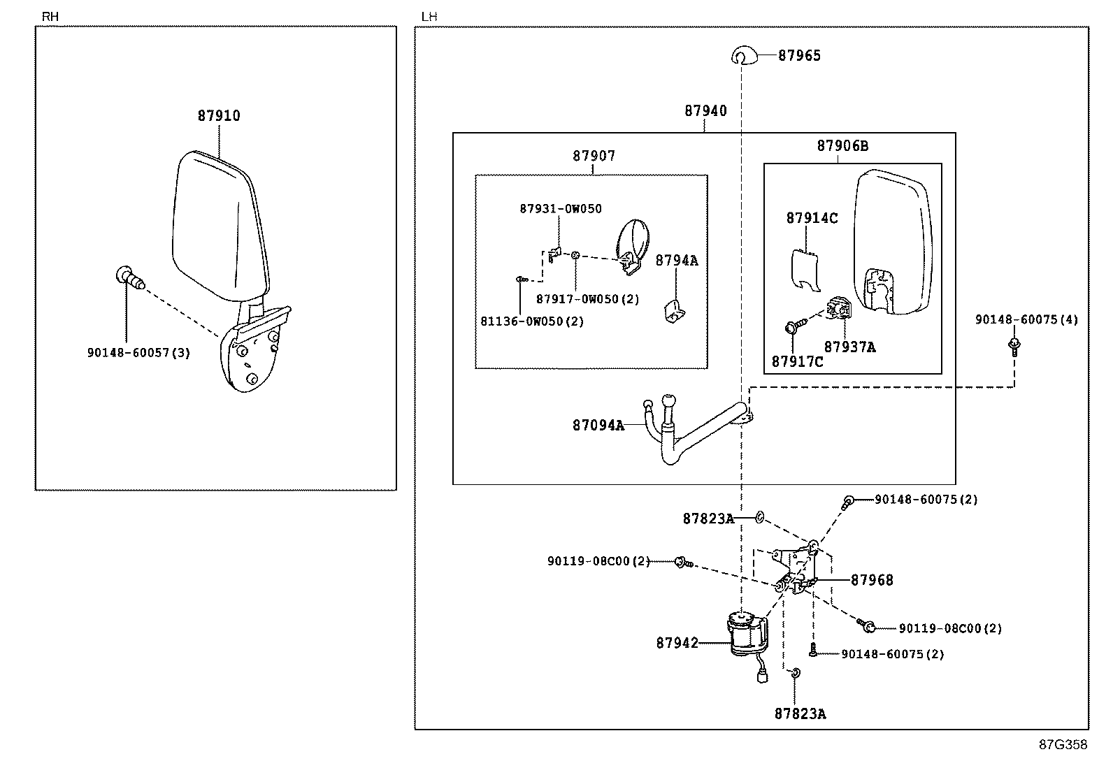 87093-0W080 STAY SUB-ASSY, OUTER REAR VIEW MIRROR, RH product image