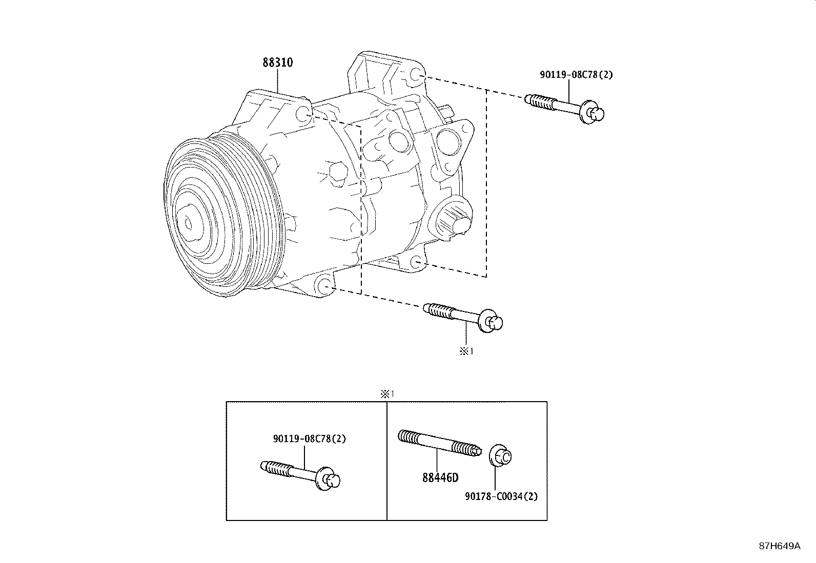 88310-07090 COMPRESSOR ASSY, W/PULLEY product image