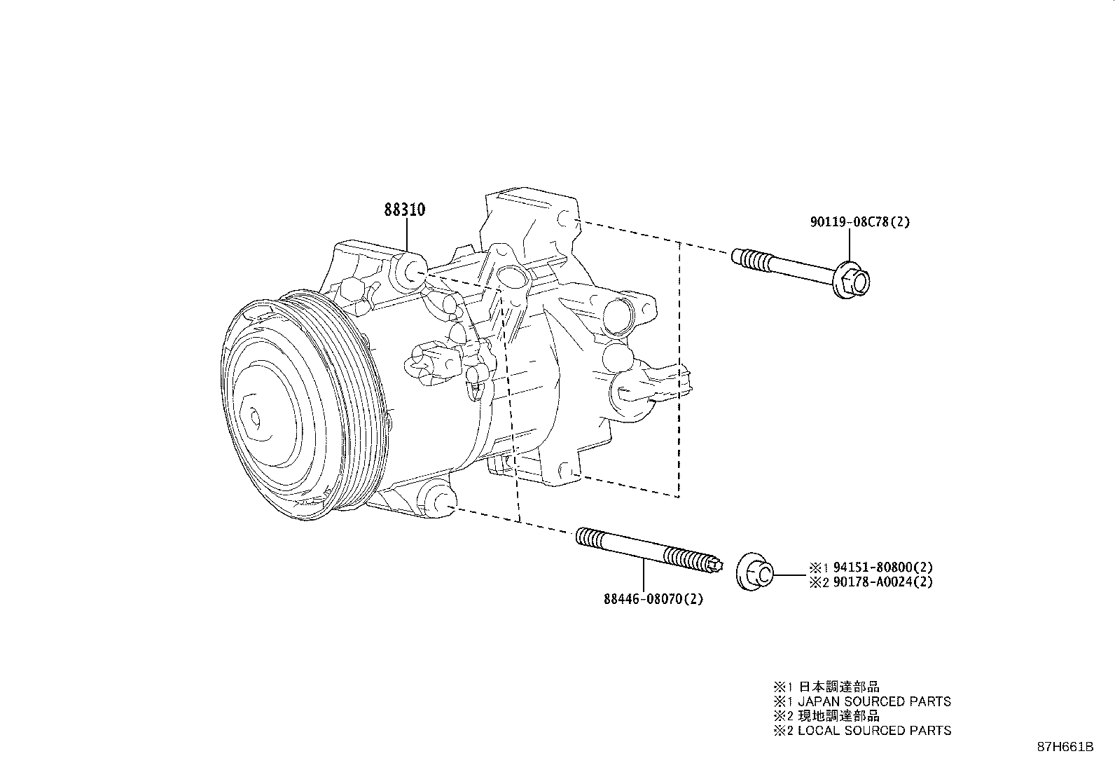 Toyota 88310-02B80 COMPRESSOR ASSY, W/PULLEY