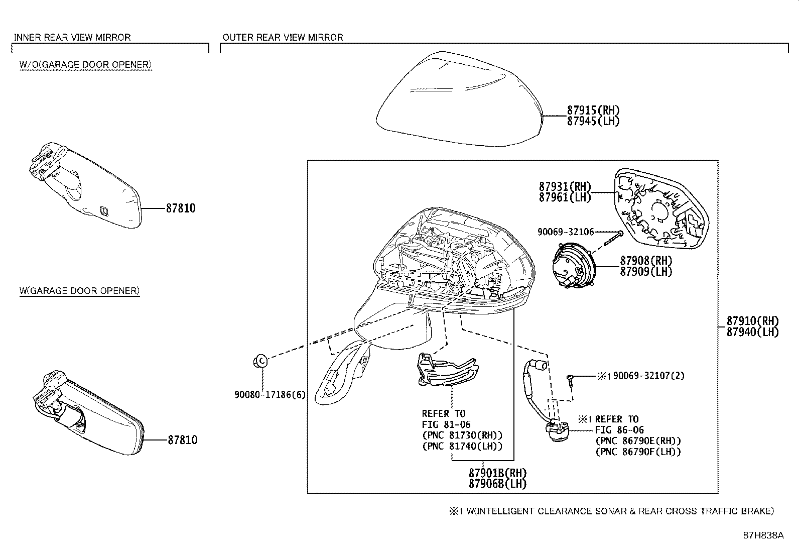 87901-07140 MIRROR SUB-ASSY, OUTER REAR VIEW, RH product image