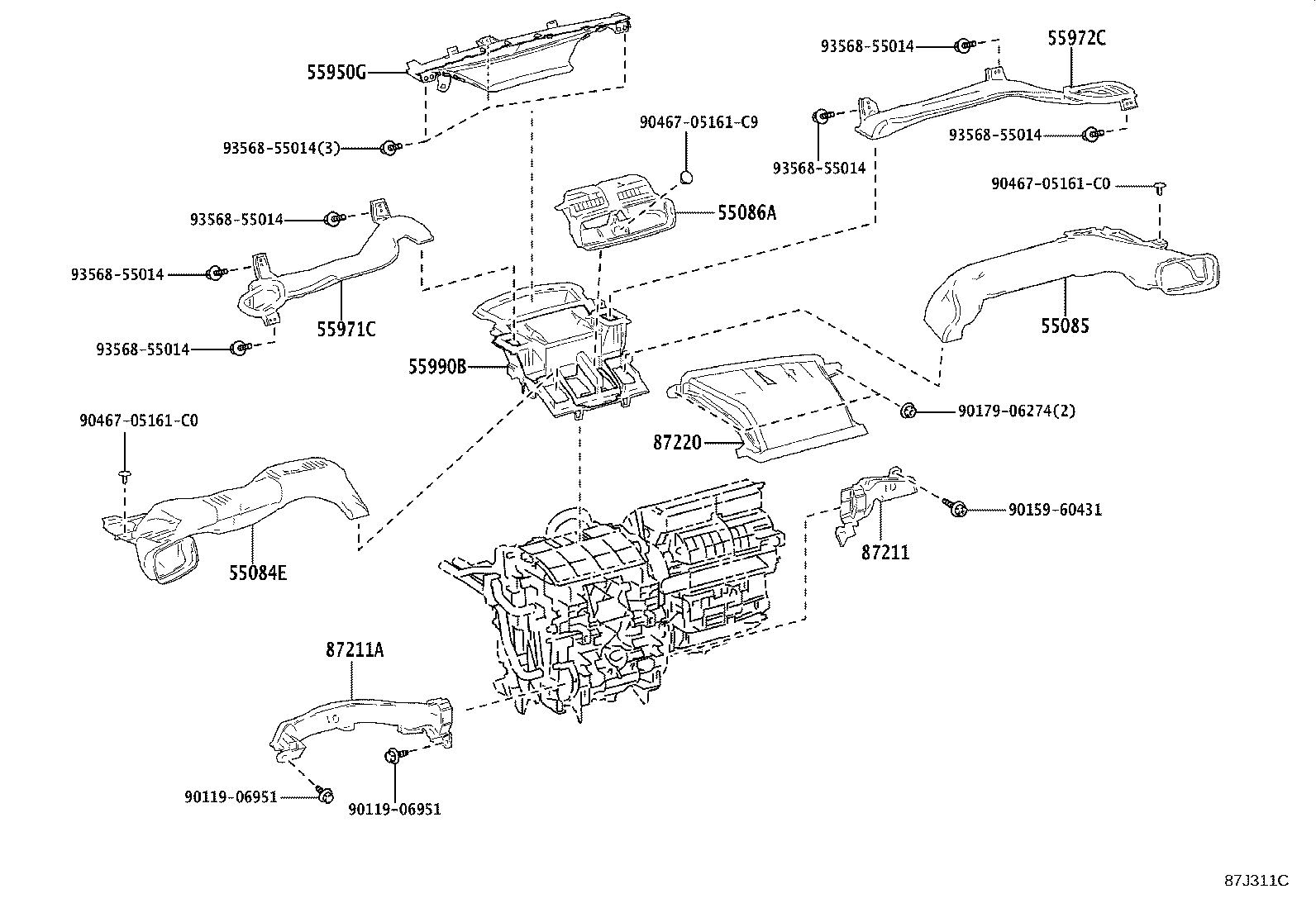 Toyota 55086-0W010 DUCT SUB-ASSY, HEATER TO REGISTER, CENTER