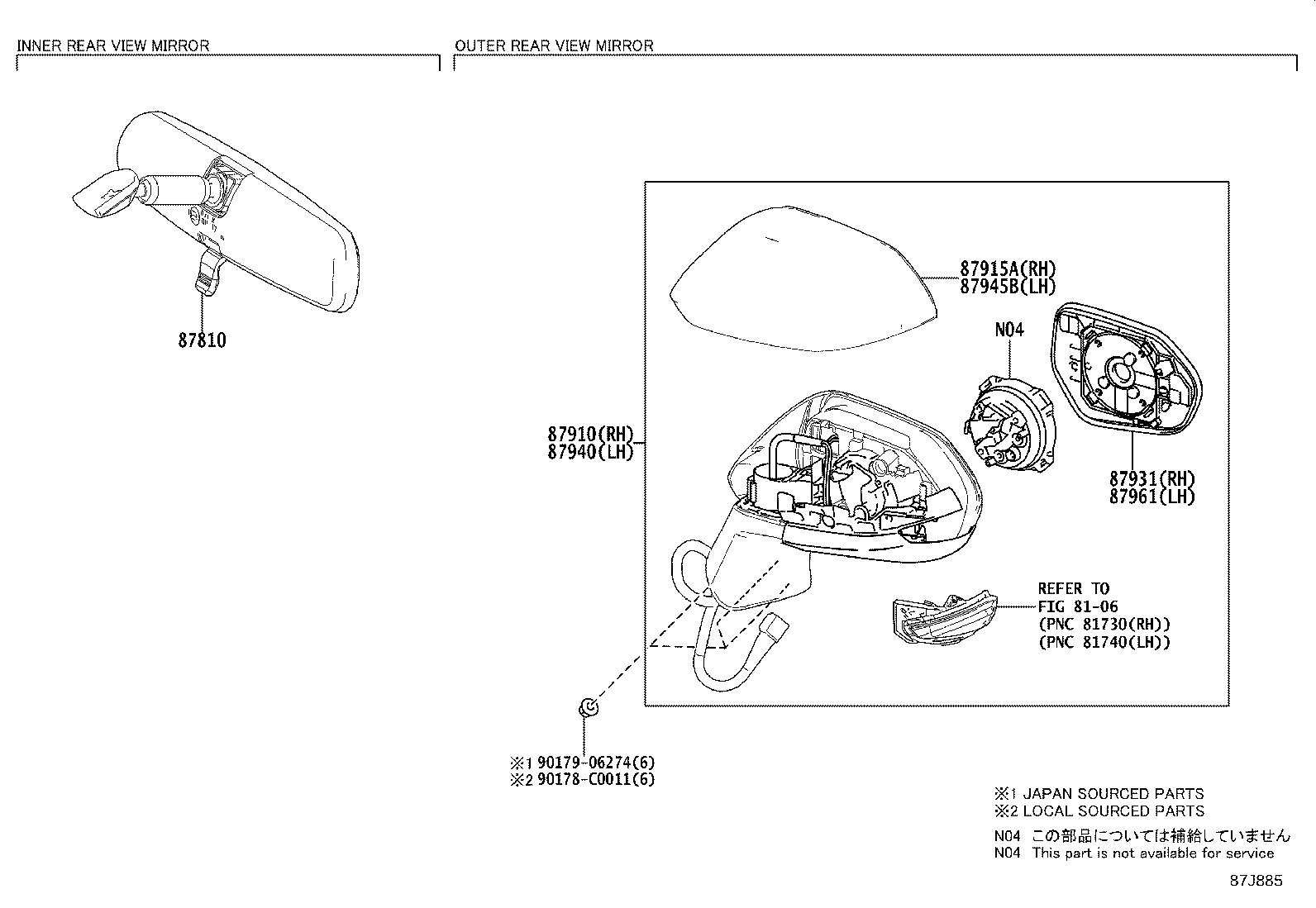 87902-06090 OUTER MIRROR, RH product image