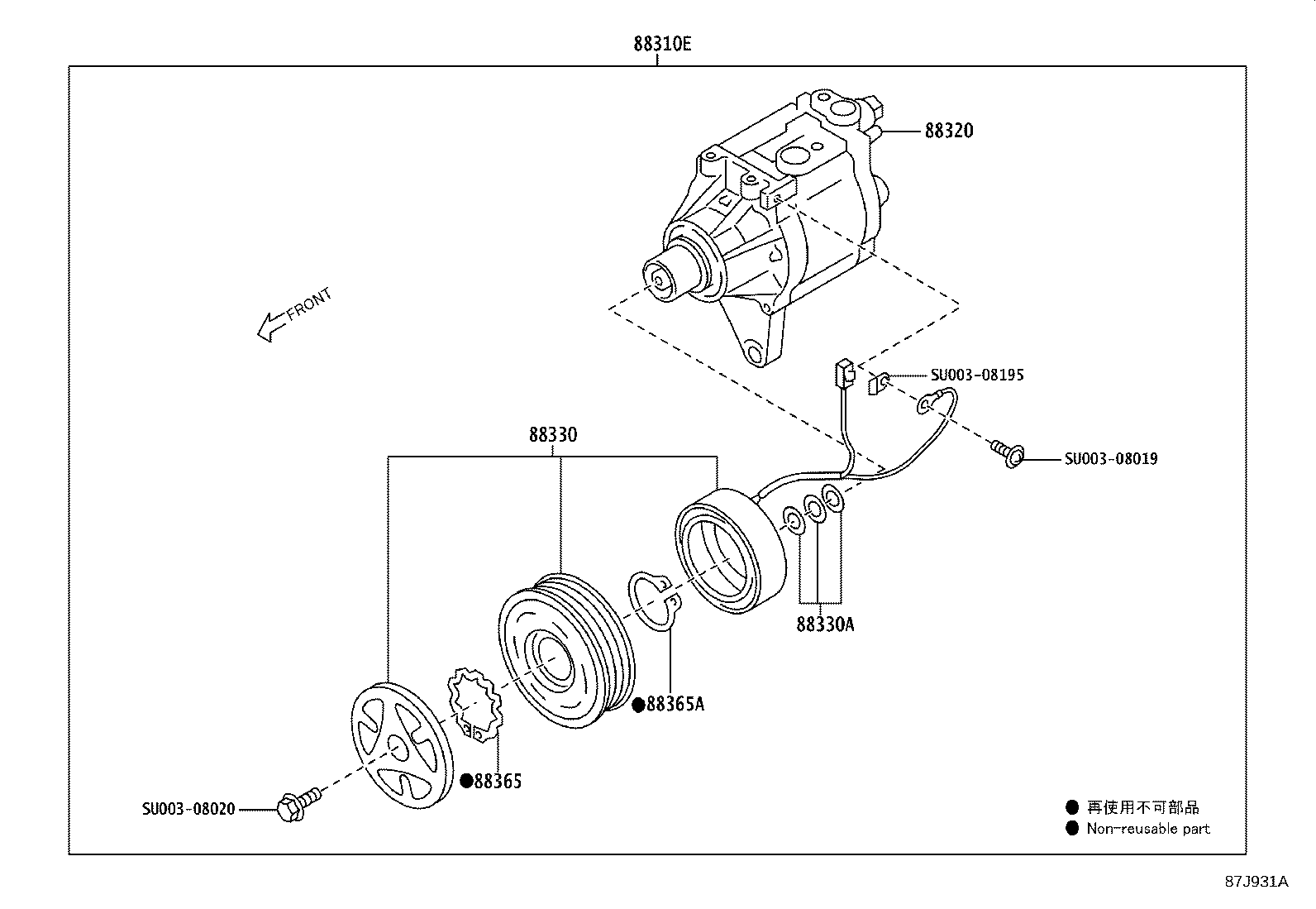 Toyota SU003-08914 COMPRESSOR, W/MAGNET CLUTCH
