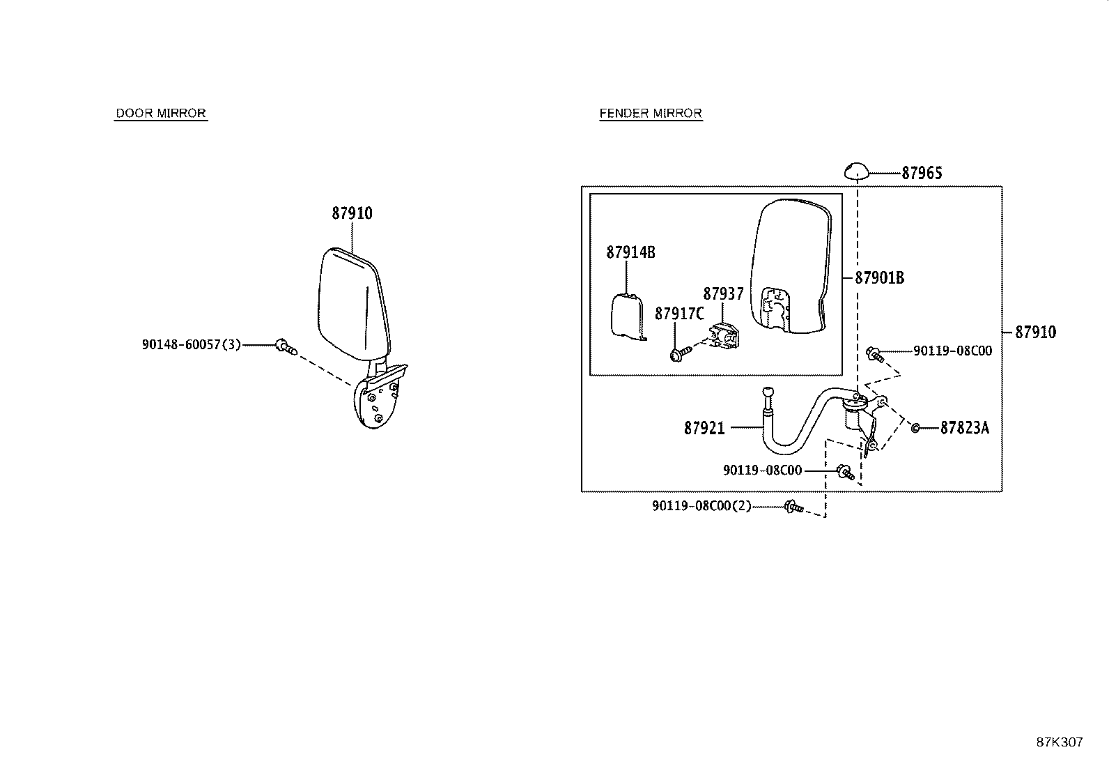 87922-0W170 ARM, OUTER REAR VIEW MIRROR, LH product image