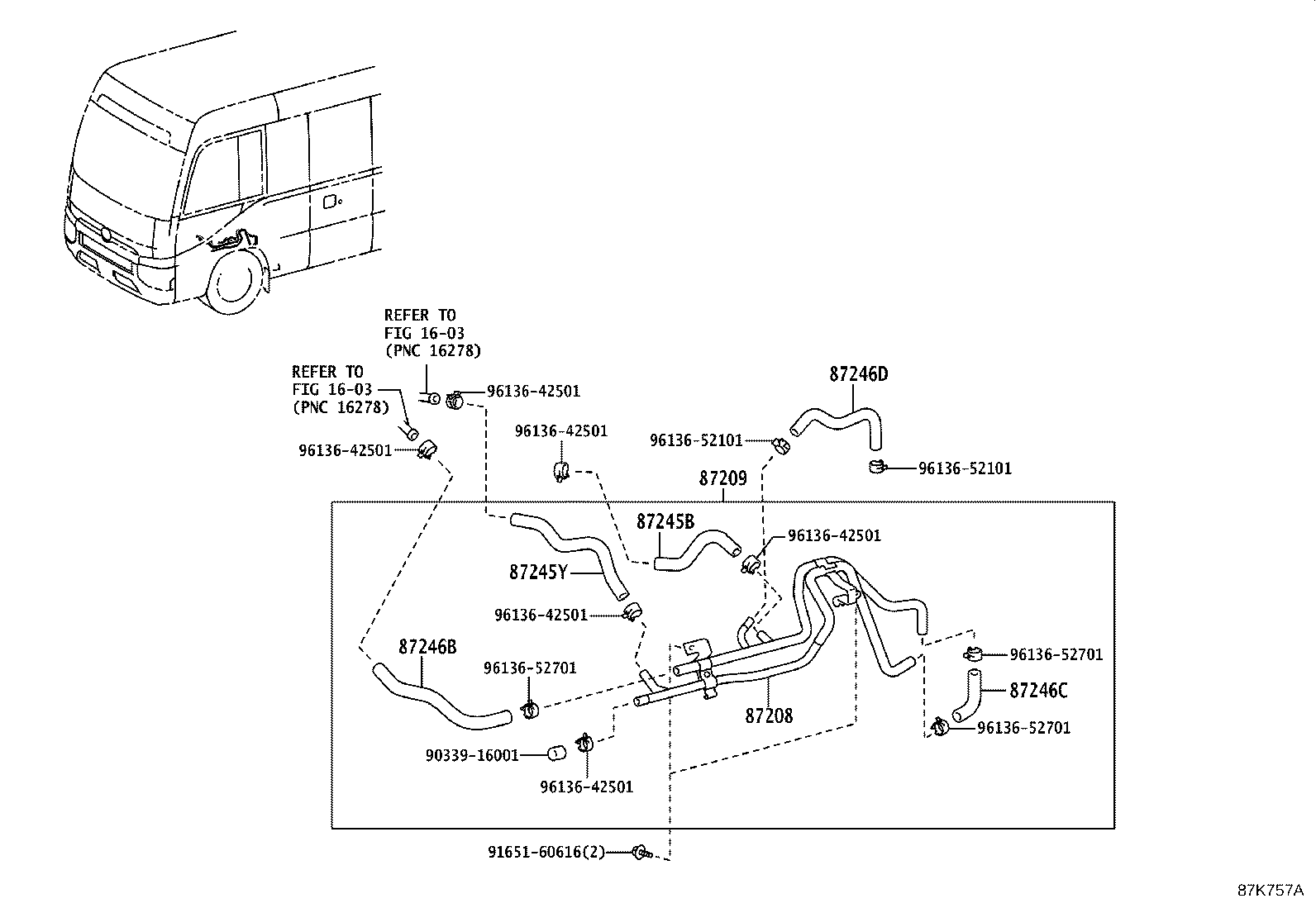 87208-36E80 PIPE SUB-ASSY, HEATER WATER, A product image