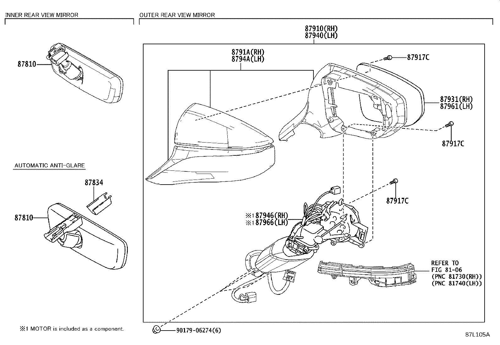 87931-76490 OUTER MIRROR, RH product image