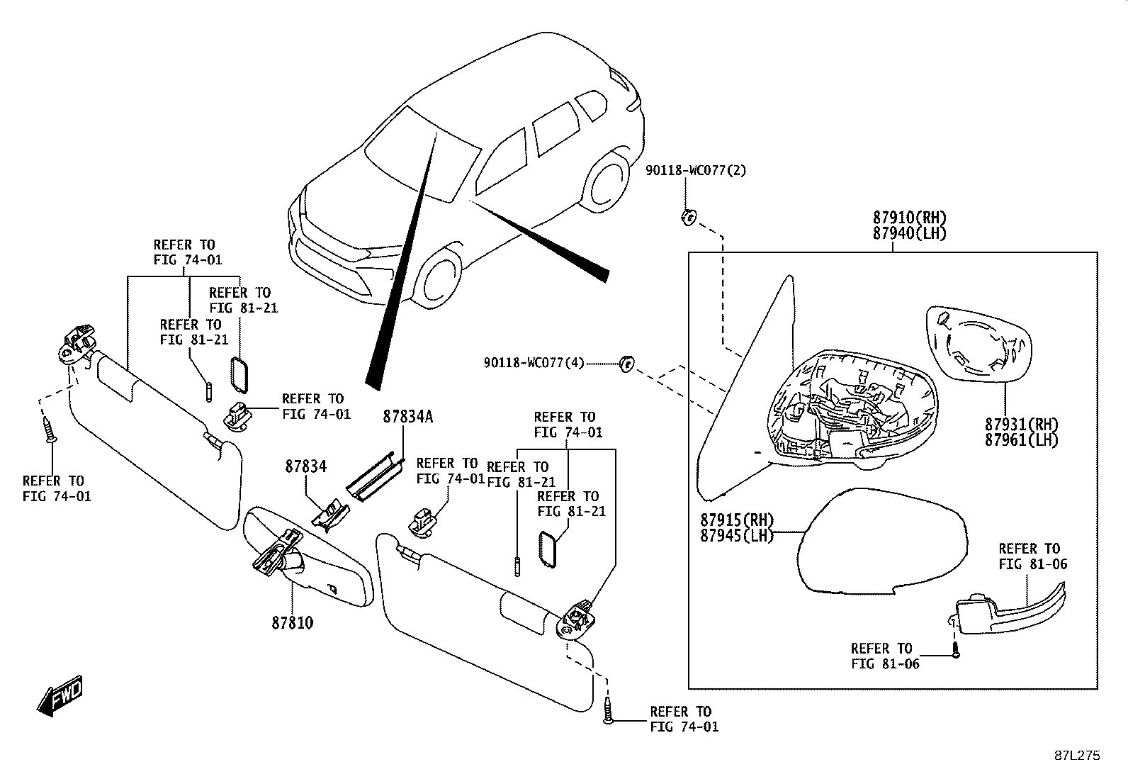 87931-WC008 OUTER MIRROR, RH product image