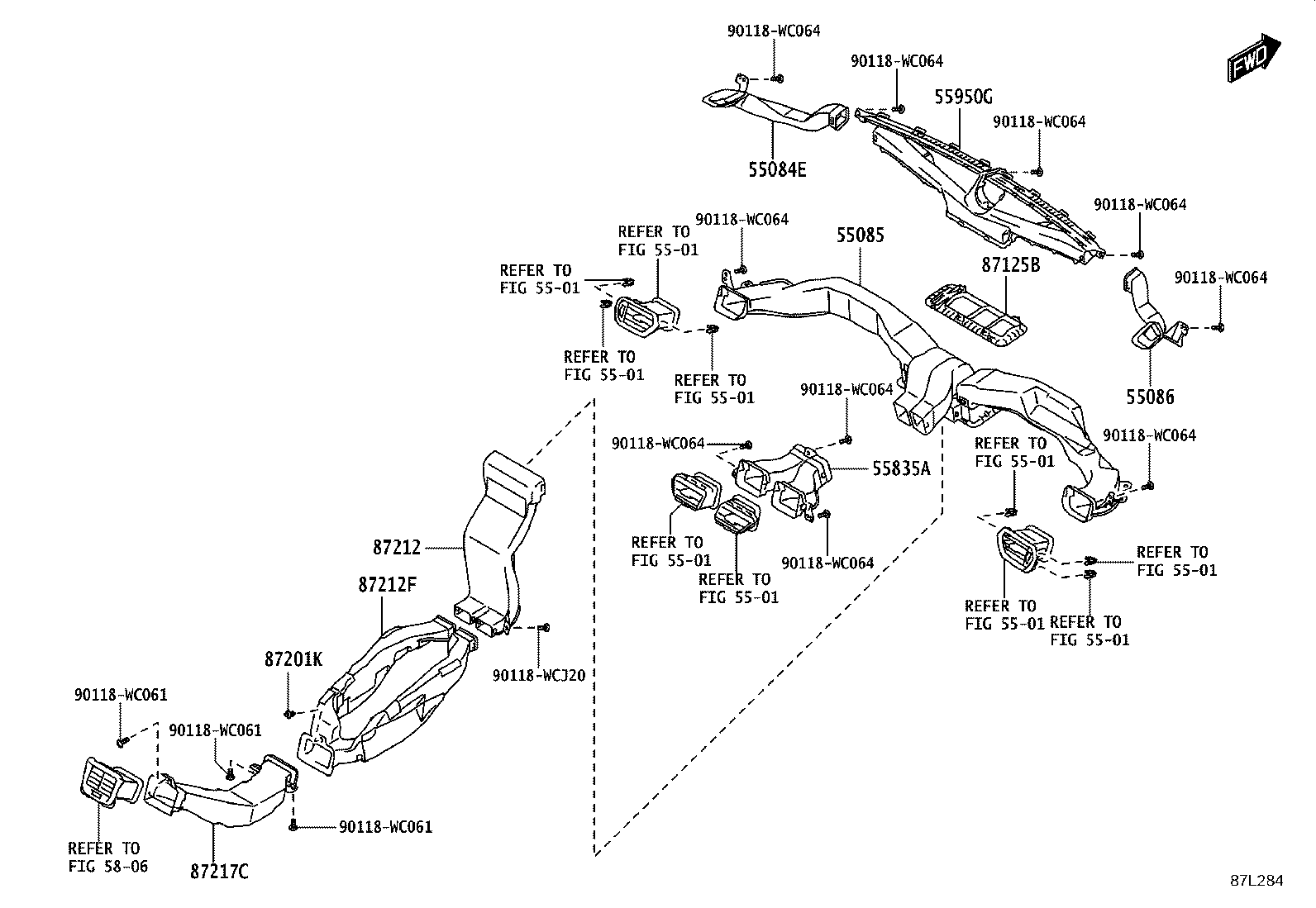 55086-WC002 DUCT, HEATER TO REGISTER, CENTER product image