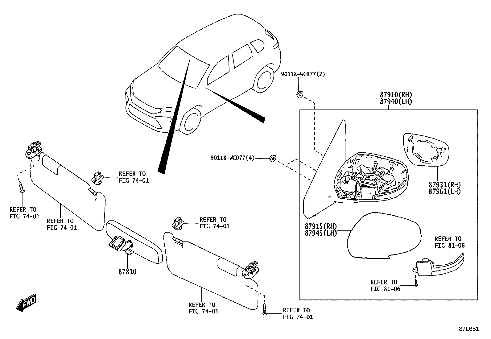 87931-WC009 OUTER MIRROR, RH product image