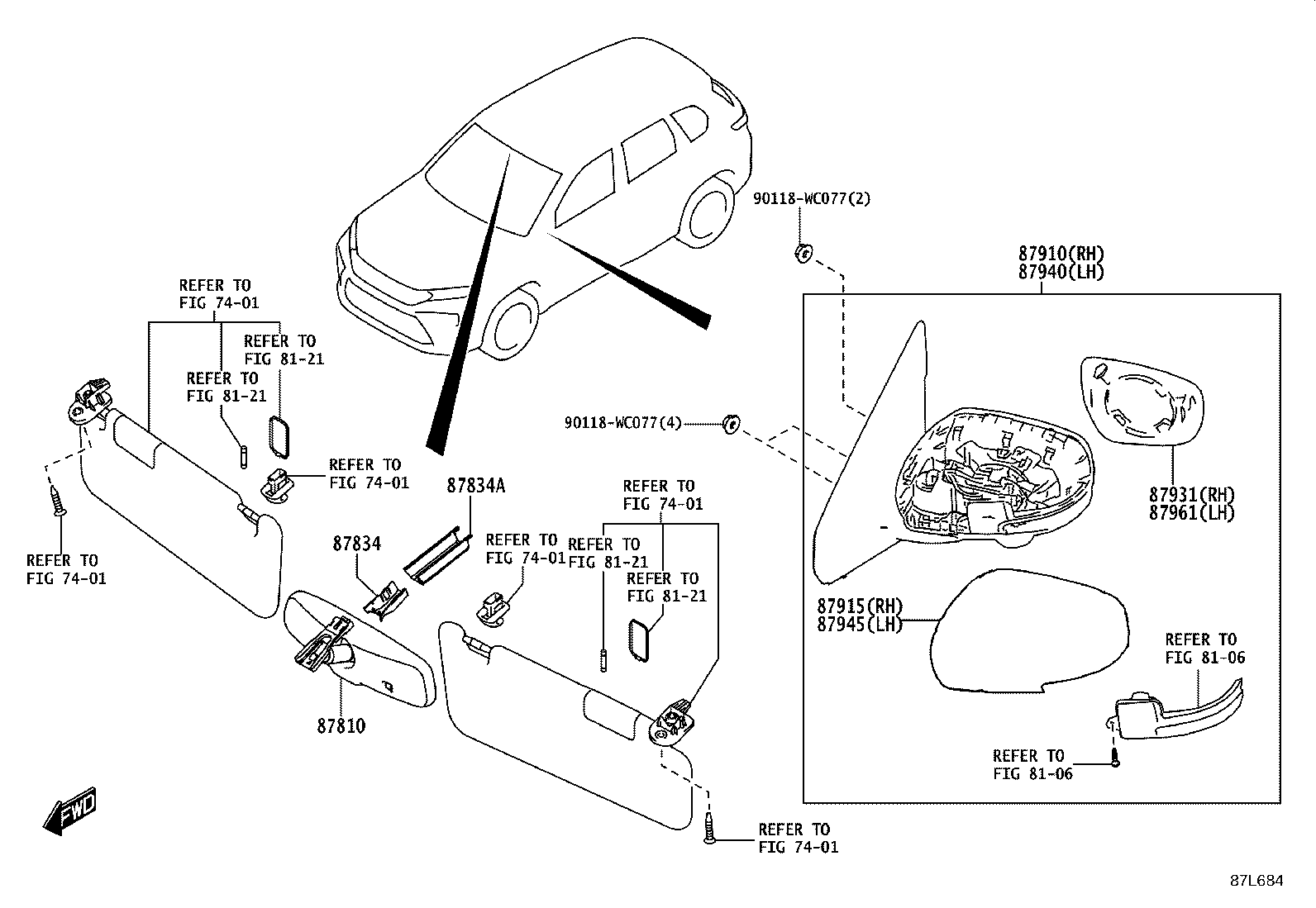 87931-WC009 OUTER MIRROR, RH product image