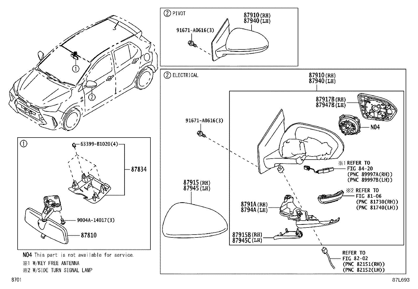 87947-BZ340 MIRROR, OUTER REAR VIEW, LH product image