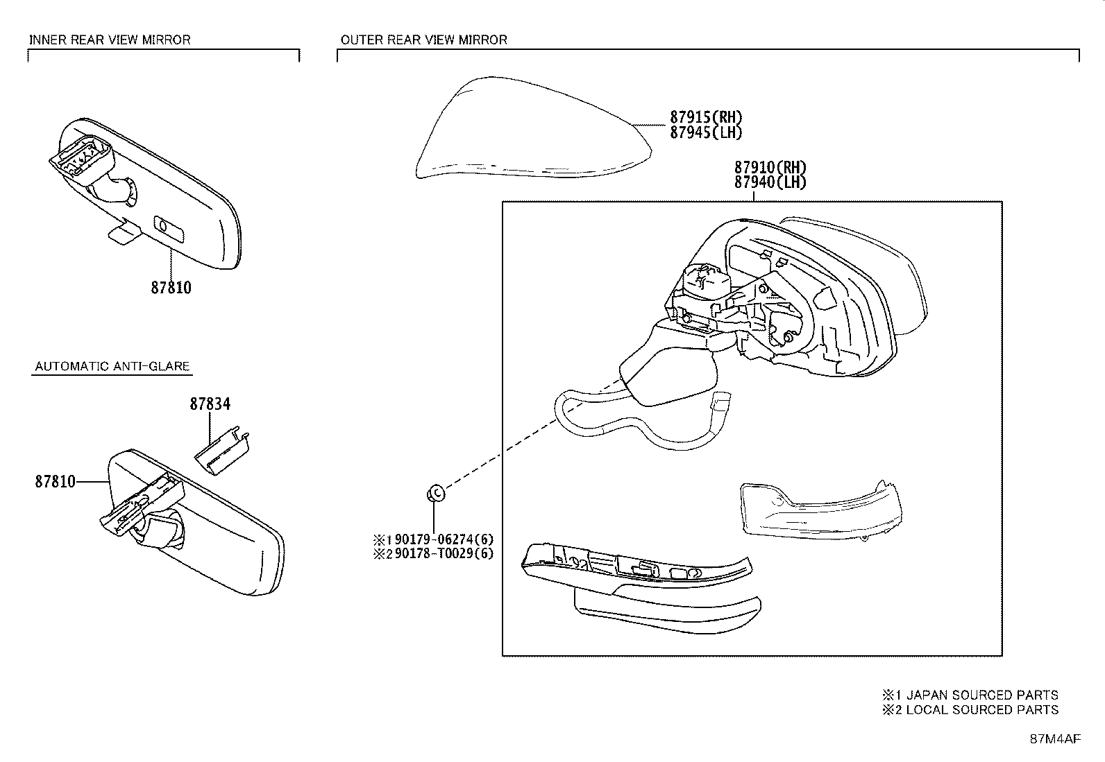 87910-0A310 MIRROR ASSY, OUTER REAR VIEW, RH product image