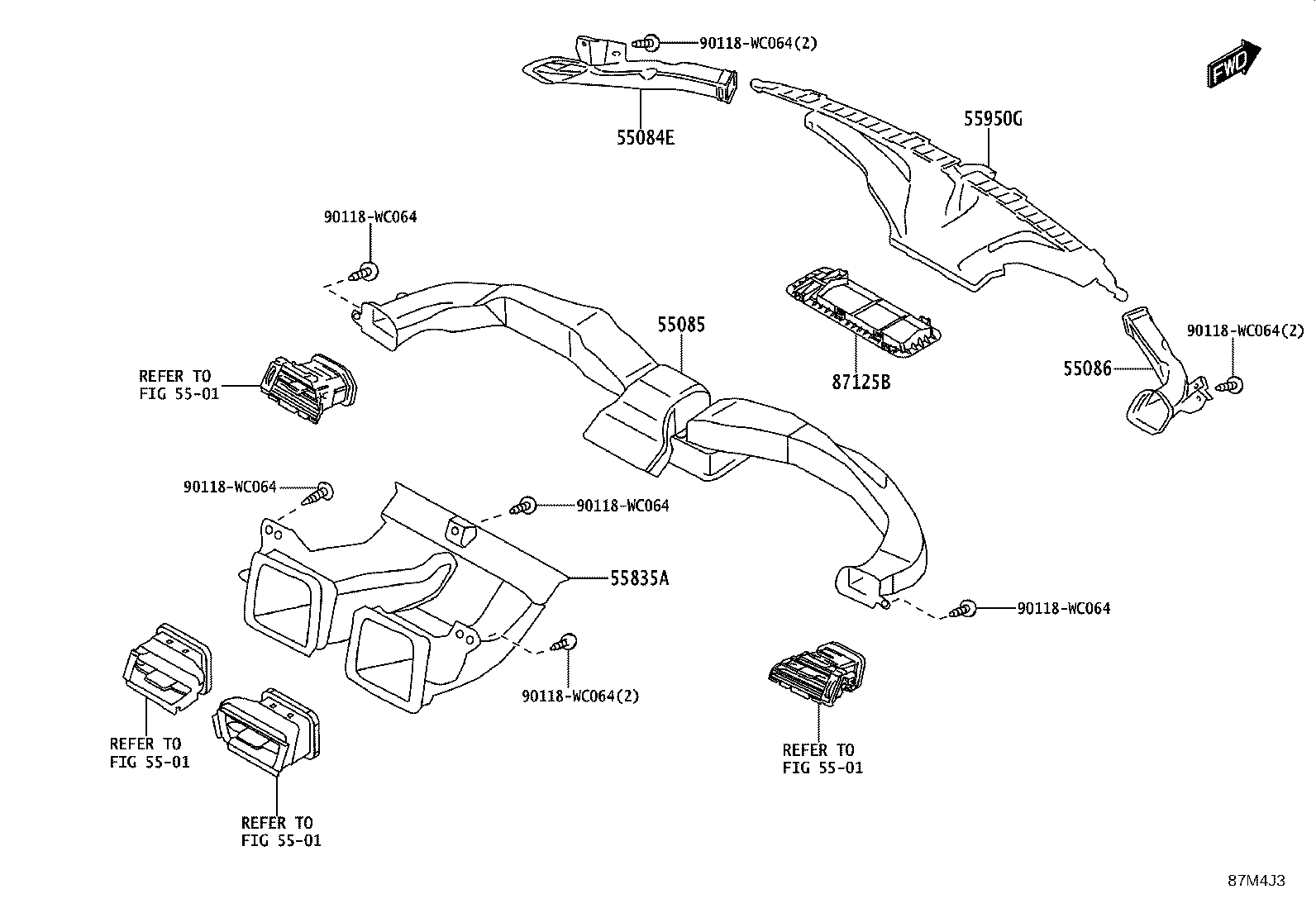 55086-WC004 DUCT, HEATER TO REGISTER, CENTER product image