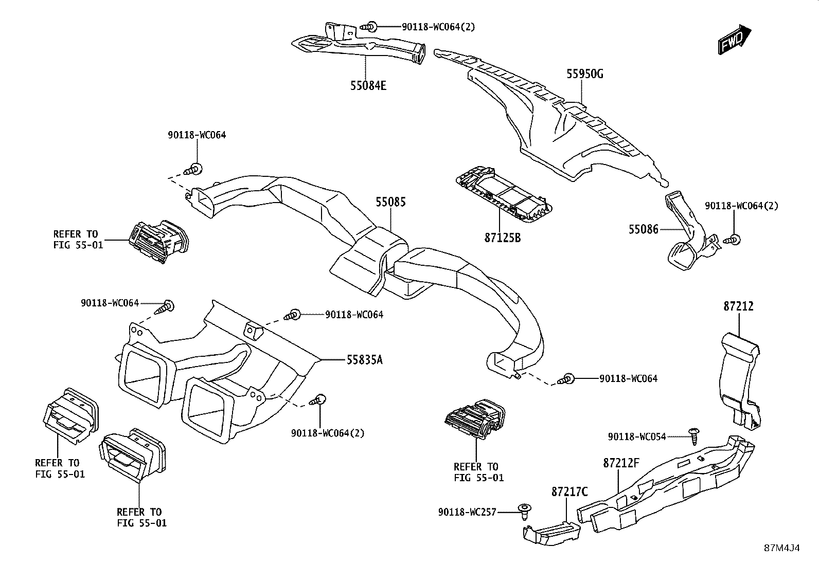 55086-WC004 DUCT, HEATER TO REGISTER, CENTER product image