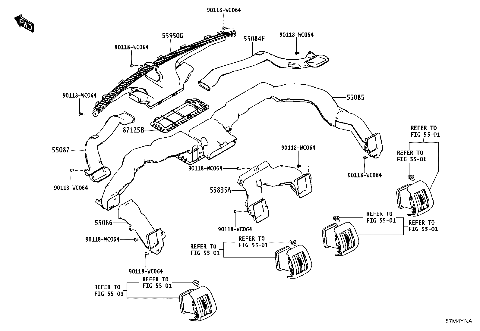 55086-WC005 DUCT, HEATER TO REGISTER, CENTER product image