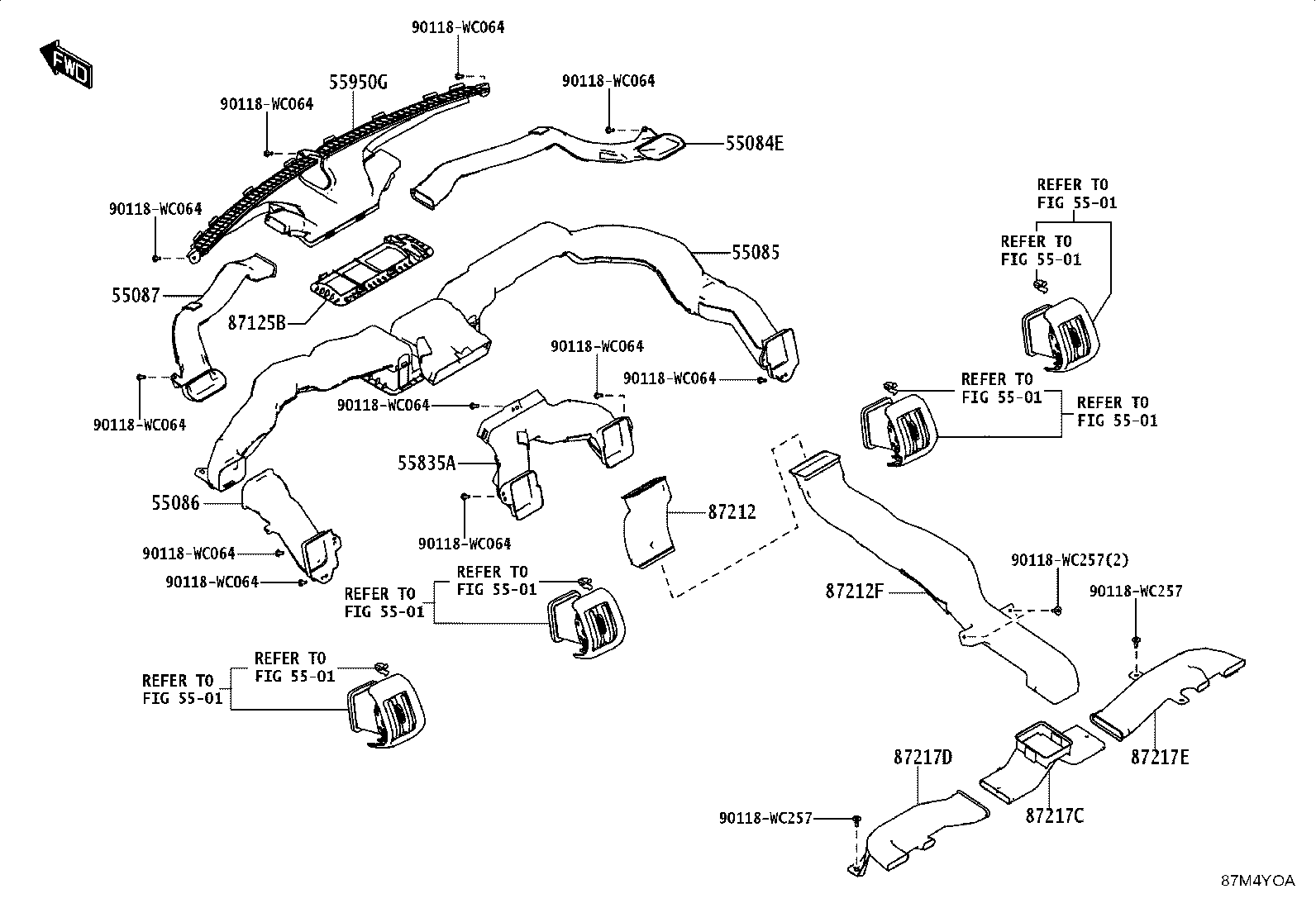 55086-WC005 DUCT, HEATER TO REGISTER, CENTER product image
