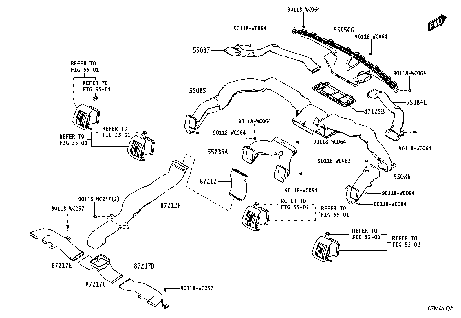 55086-WC005 DUCT, HEATER TO REGISTER, CENTER product image