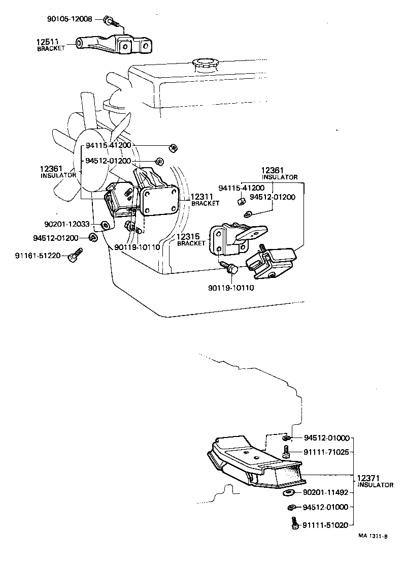 Toyota 12311-60070 BRACKET, ENGINE MOUNTING, FRONT NO.1 RH