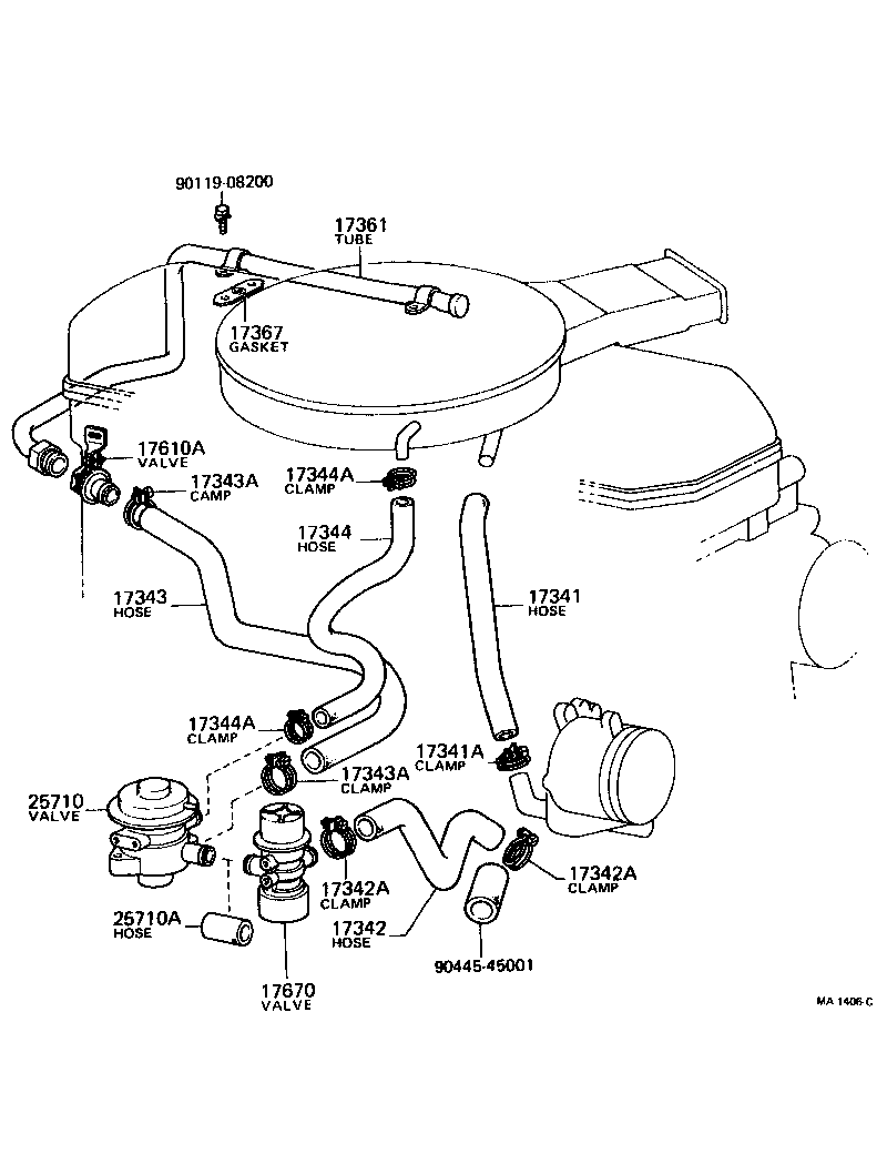 Toyota 17343-38010 HOSE, NO.3(FOR AIR INJECTION SYSTEM)