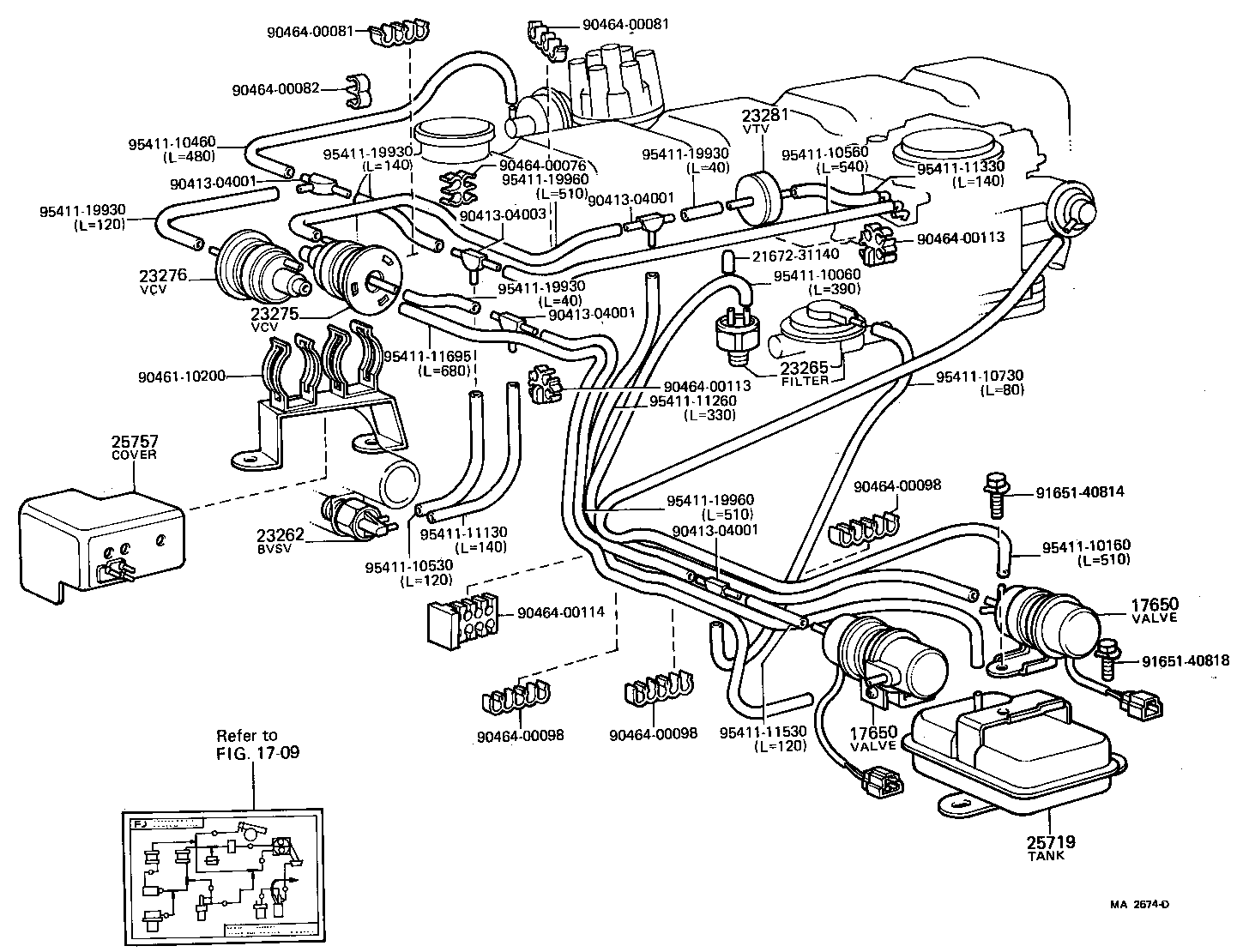 90445-07009 HOSE ASSY, VACUUM SWITCHING VALVE product image